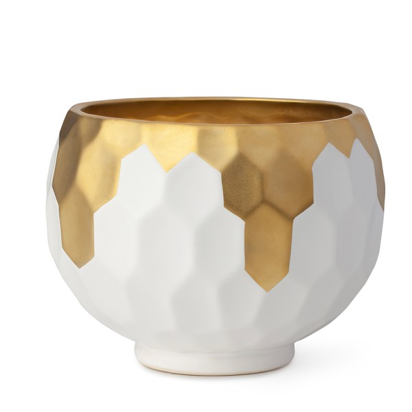 Vaso in gres con esagoni bianco/oro ø17cm - HERVIT - La Casa dei Sogni